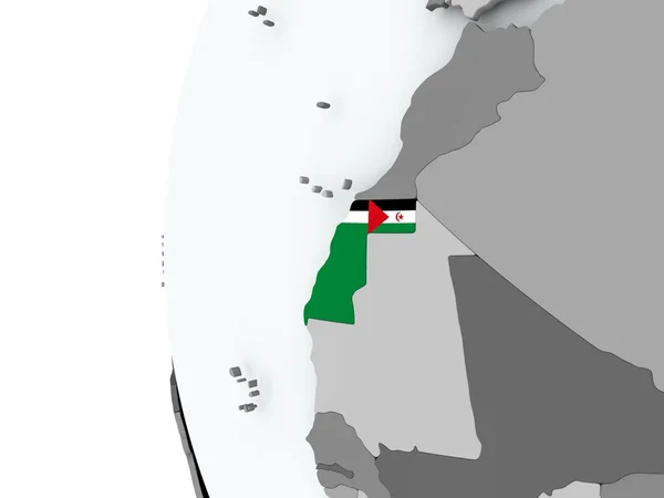 Sahara occidentale sul globo con bandiera — Foto Stock