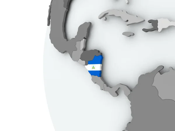 Nicaragua on globe with flag — Stock Photo, Image