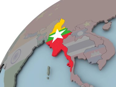 Myanmar Haritası bayrak ile