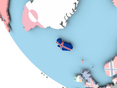 Dünya üzerinde bayrak ile İzlanda
