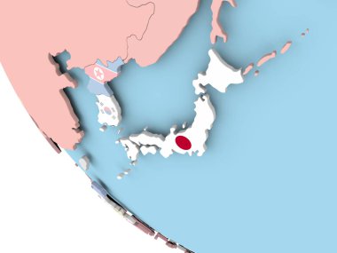 Dünya üzerinde bayrak ile Japonya