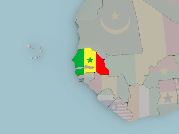 Senegal op politieke wereldbol met vlag — Stockfoto
