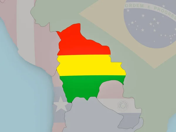 Bolivia sul globo politico con bandiera — Foto Stock