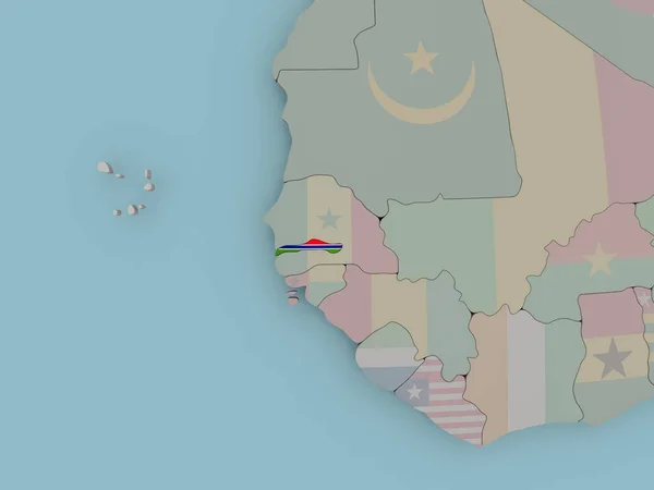 Gambia op politieke wereldbol met vlag — Stockfoto