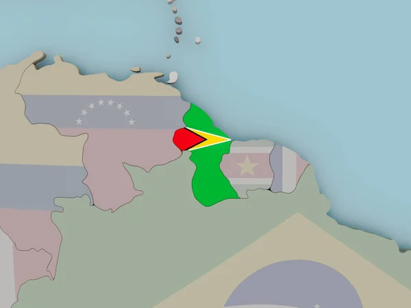 Guyana på politiska jordglob med flagga — Stockfoto