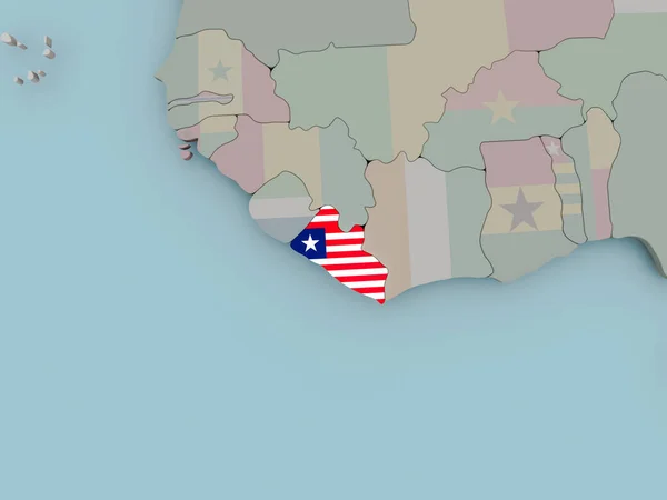Liberia på politiska jordglob med flagga — Stockfoto
