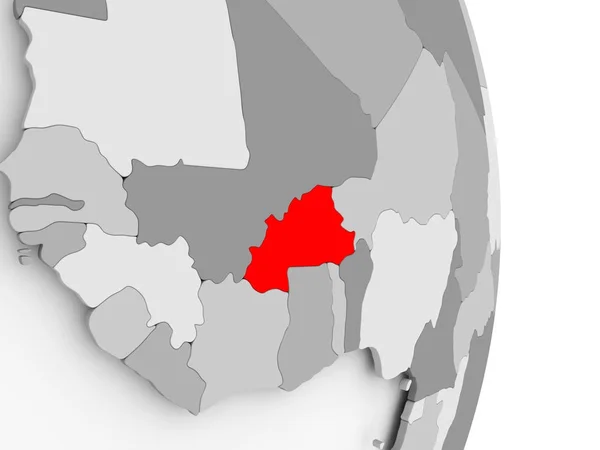 Burkina Faso na šedé politické globe — Stock fotografie