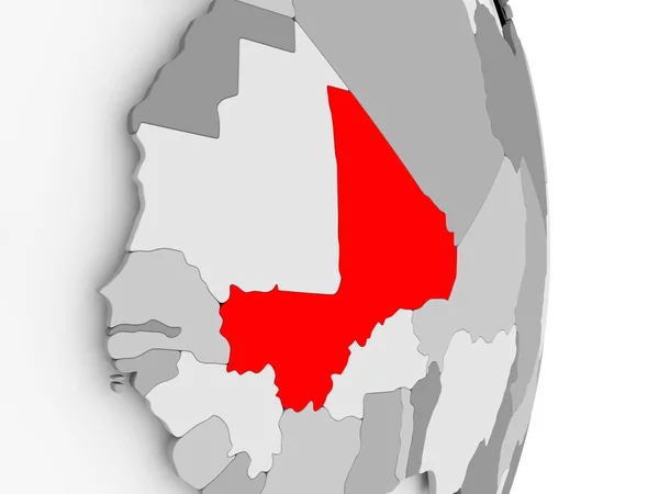 Мали на сером политическом глобусе — стоковое фото