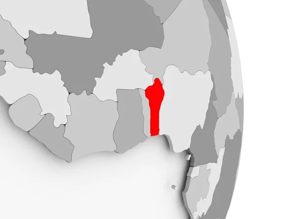 Le Bénin sur le globe politique gris — Photo