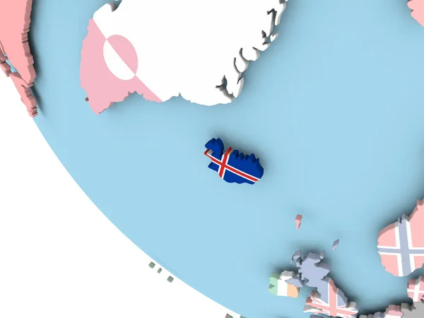 Island s vlajkou na zeměkouli — Stock fotografie