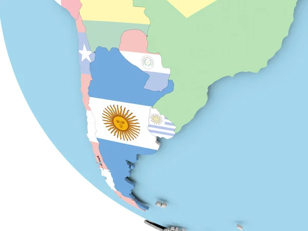 Argentina with flag on globe — Stock Photo, Image