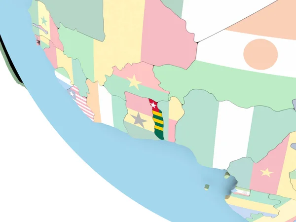 Togo dünya üzerinde bayrak ile — Stok fotoğraf