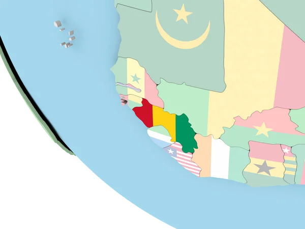 Guinée avec drapeau sur le globe — Photo
