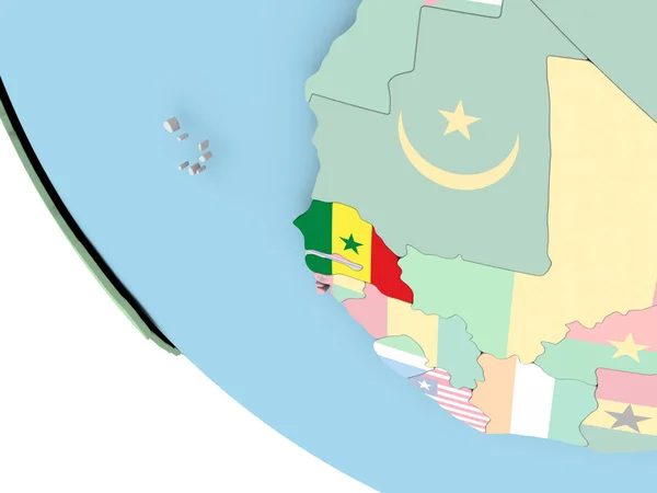 Сенегал с флагом на глобусе — стоковое фото