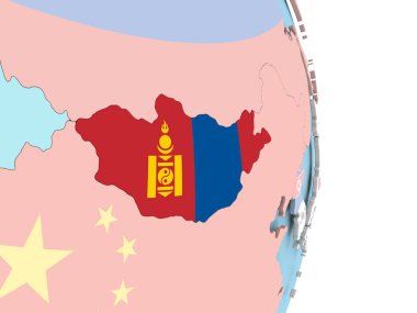 Dünya üzerinde bayrak ile Moğolistan