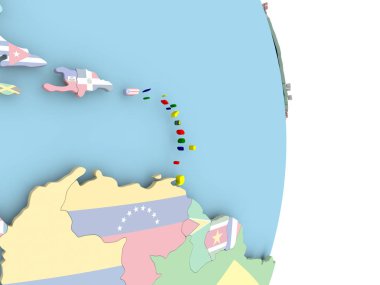 Caribbean dünya üzerinde bayrak ile