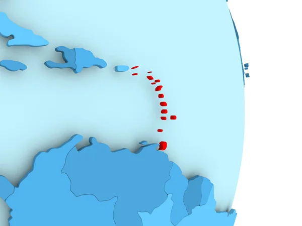 빨간색에서의 카리브해 지도 — 스톡 사진