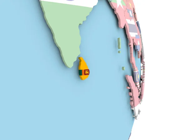 Sri Lanka con bandera en el globo — Foto de Stock