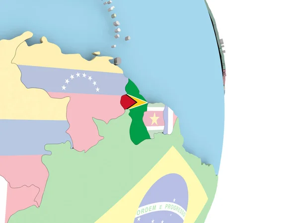 Guyane avec drapeau sur le globe — Photo