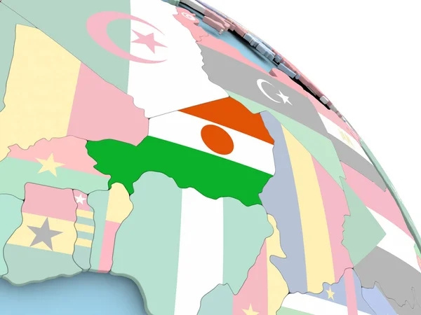 Flag of Niger on globe — Stock Photo, Image