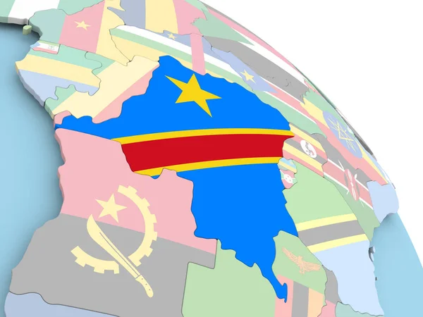Bandeira da República Democrática do Congo no globo — Fotografia de Stock