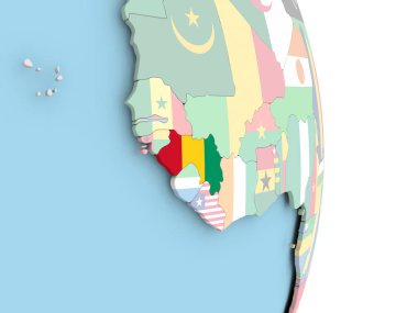 Dünya üzerinde bayrak ile Gine