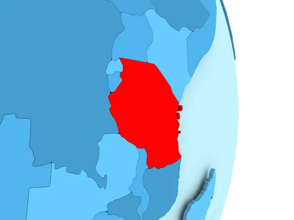 빨간색으로 탄자니아의 지도 — 스톡 사진