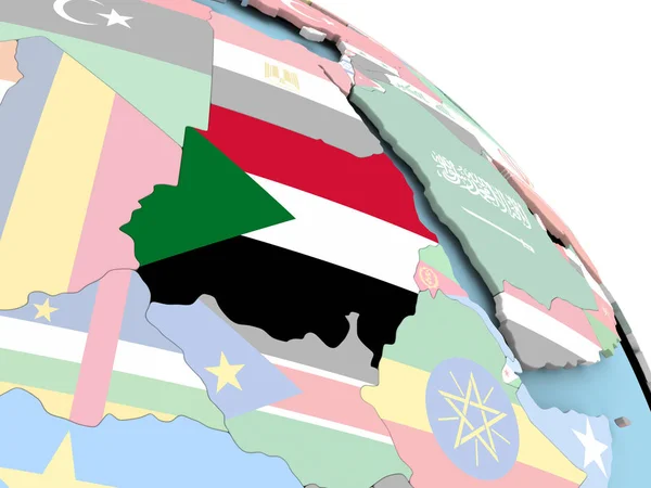 Bandiera del Sudan sul globo — Foto Stock