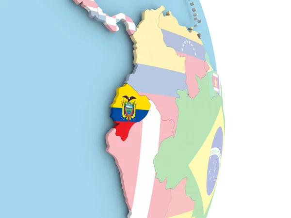Ecuador met vlag op de wereldbol — Stockfoto