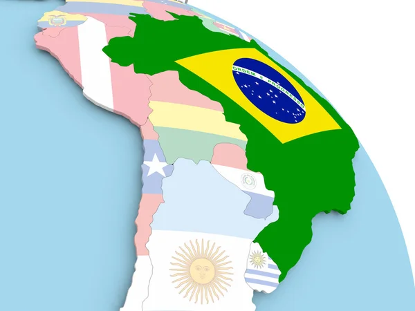 Flag of Brazil on globe — Stock Photo, Image