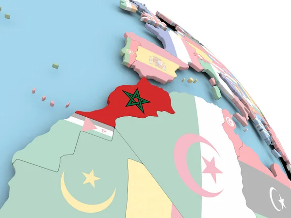 Vlag van Marokko op wereldbol — Stockfoto