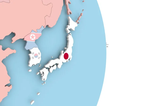 Japonsko s vlajkou na zeměkouli — Stock fotografie