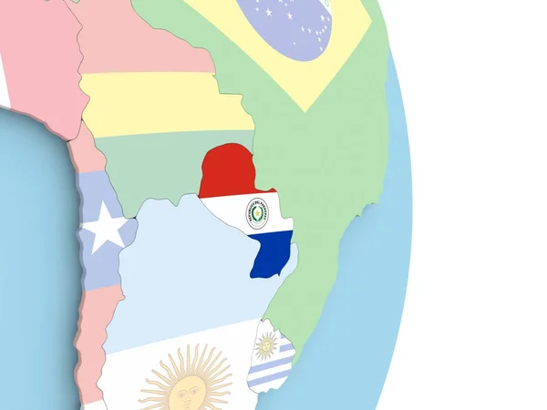 Парагвай с флагом на глобусе — стоковое фото