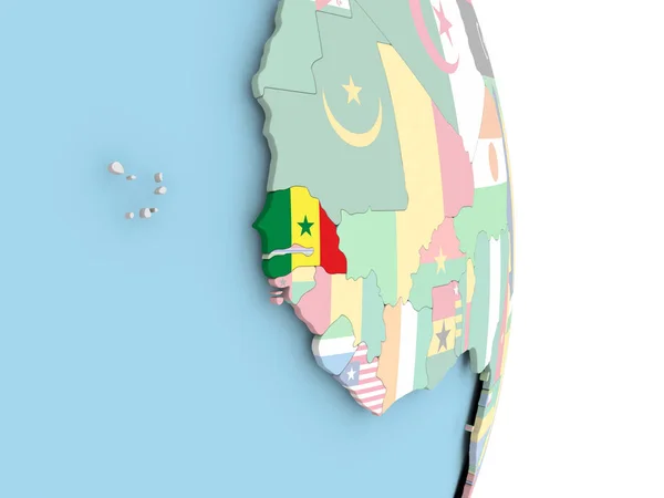 Senegal with flag on globe — Stock Photo, Image