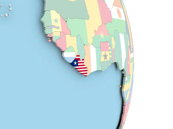 Liberia met vlag op de wereldbol — Stockfoto