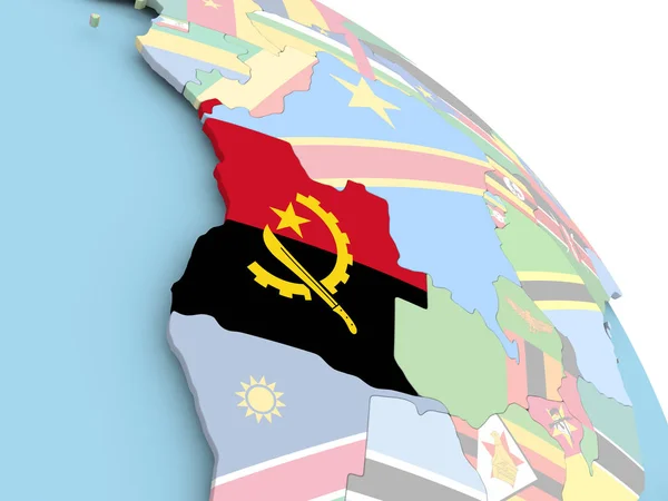 Flag of Angola on globe — Stock Photo, Image