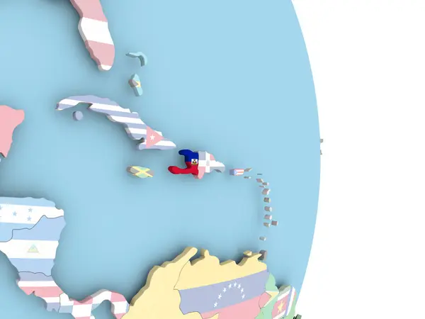 Haïti met vlag op de wereldbol — Stockfoto