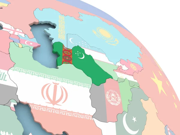 地球にトルクメニスタンの旗 — ストック写真