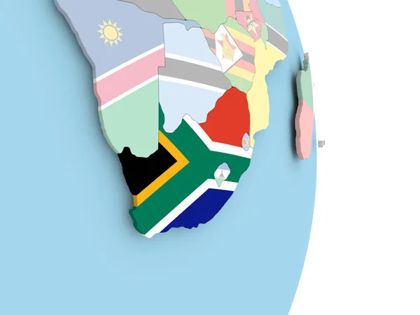 Südafrika mit Flagge auf Globus — Stockfoto
