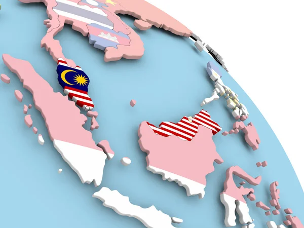 Bandiera della Malesia sul globo — Foto Stock