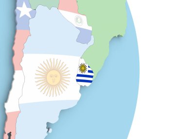 Dünya üzerinde bayrak ile Uruguay