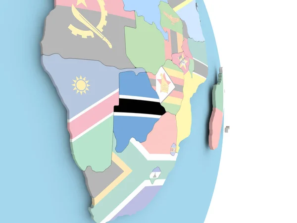 Botswana with flag on globe — Stock Photo, Image