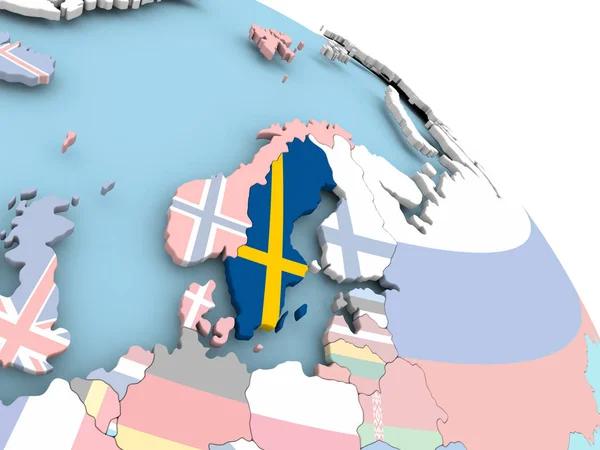 Σημαία της Σουηδίας στην υδρόγειο — Φωτογραφία Αρχείου