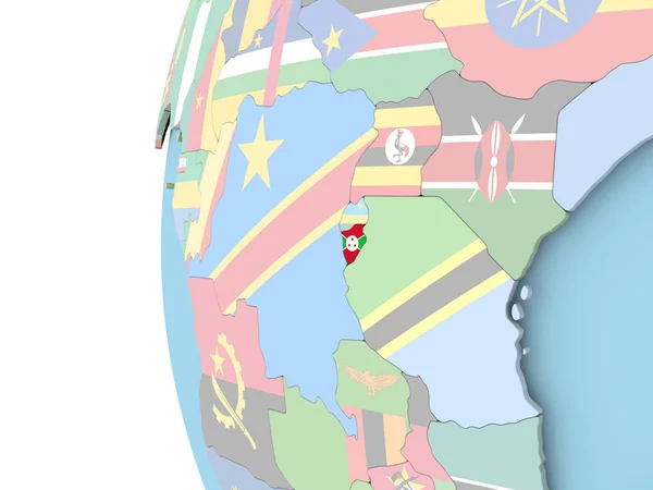 Burundis flagga på politiska jordglob — Stockfoto