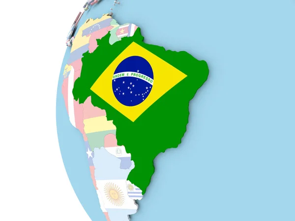 Flag of Brazil on political globe — Stock Photo, Image