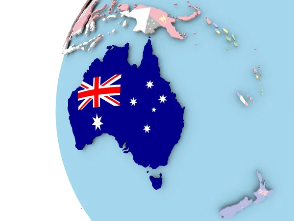 Bendera Australia pada globe politik — Stok Foto
