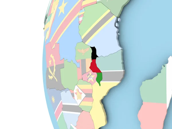Drapeau du Malawi sur le globe politique — Photo