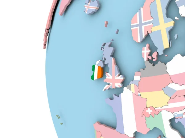 Irländsk flagg på politiska jordglob — Stockfoto