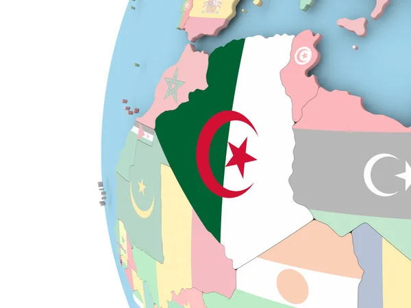 Flagge von Algerien auf politischem Globus — Stockfoto