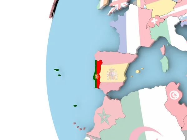 Portekiz bayrağı siyasi dünya üzerinde — Stok fotoğraf